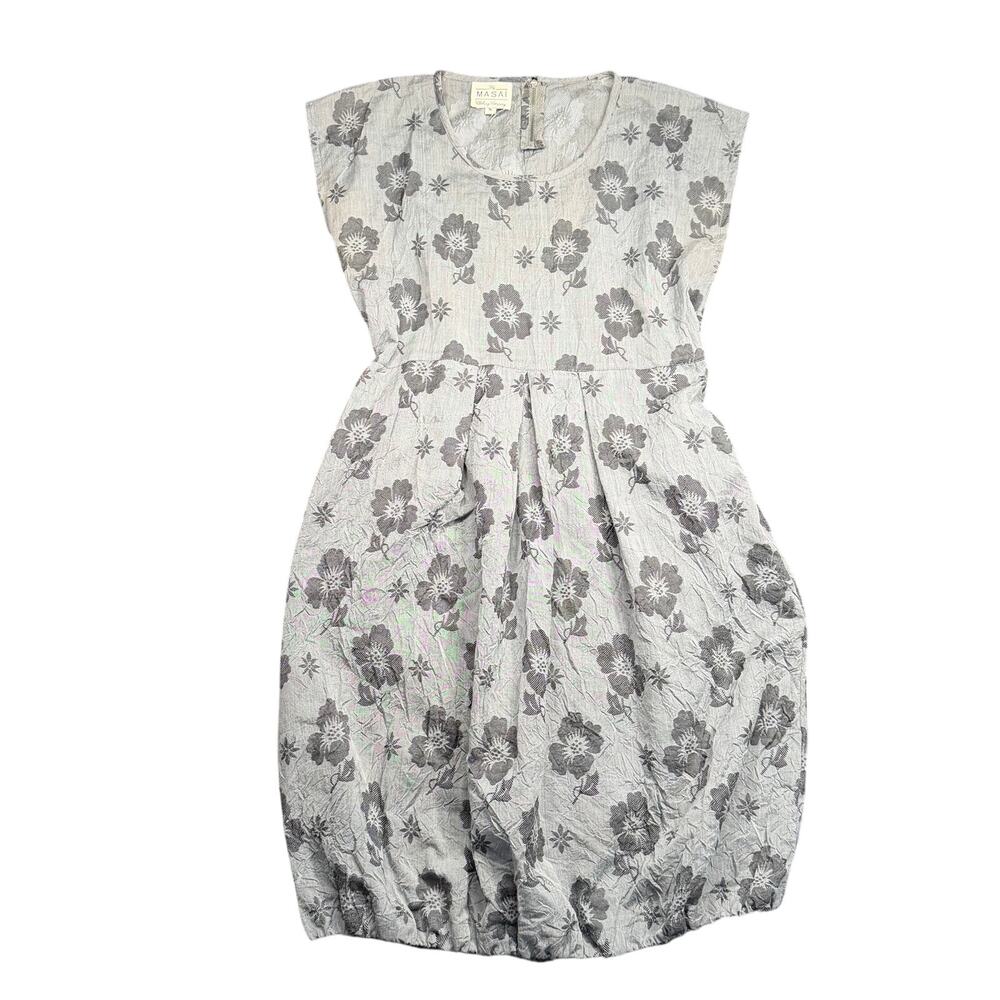 The Masai Clothing Company Gray Crinkle Floral Tulip Dress Size S Boho Y2K